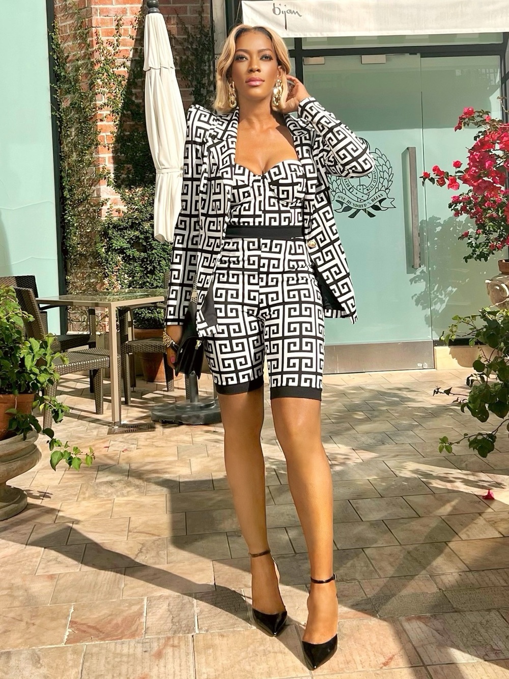 Black & White Geometric Blazer Romper